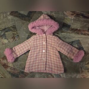 Pink Hooded Tweed Pea Coat Kids Jacket 18 M